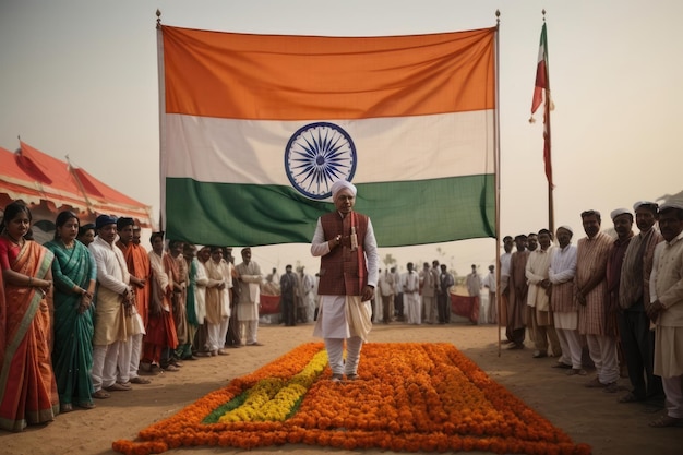 people with Indian flag