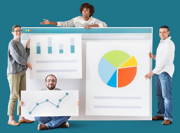 Foto persone con varie statistiche e grafici