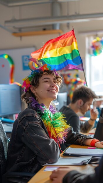 Люди на работе празднуют LGBT Pride Generative AI