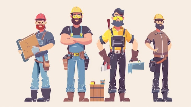 Photo people working in the building industry expert repairman architect painter and foreman modern illustration of flat people working in the construction industry