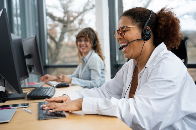 people working in call center