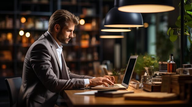 People working freelance on cafe background