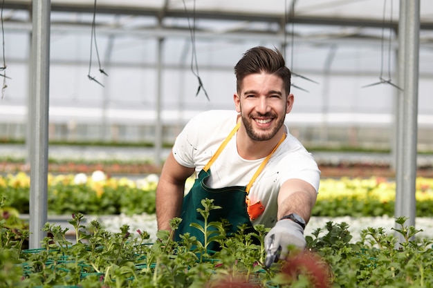 People working in a garden store