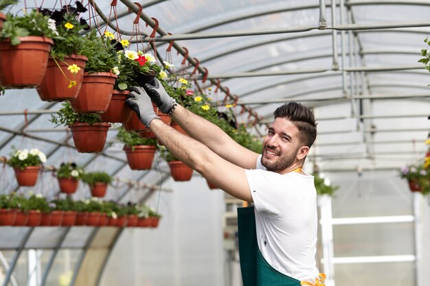 People working in a garden store