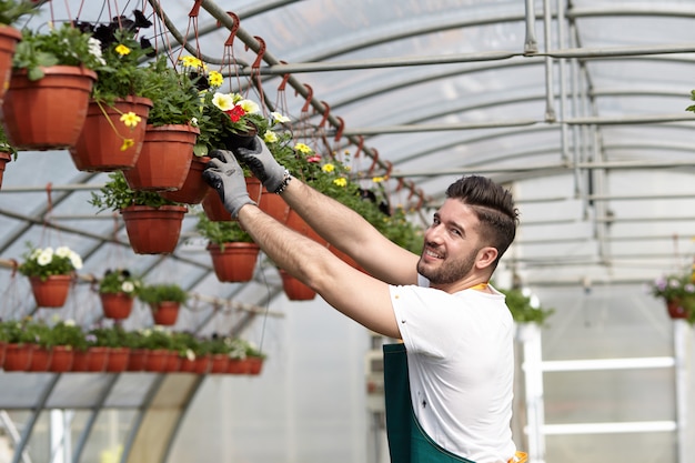 People working in a garden store