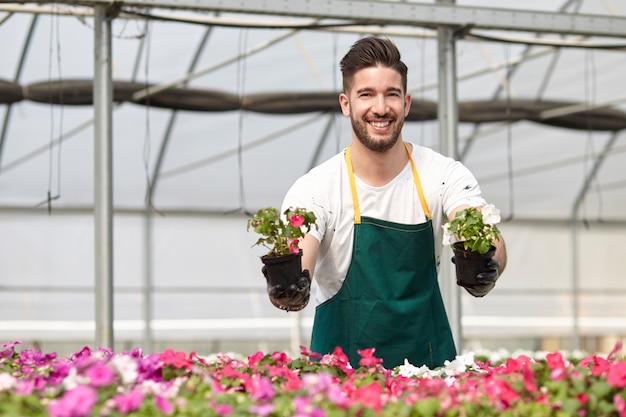 People working in a garden store