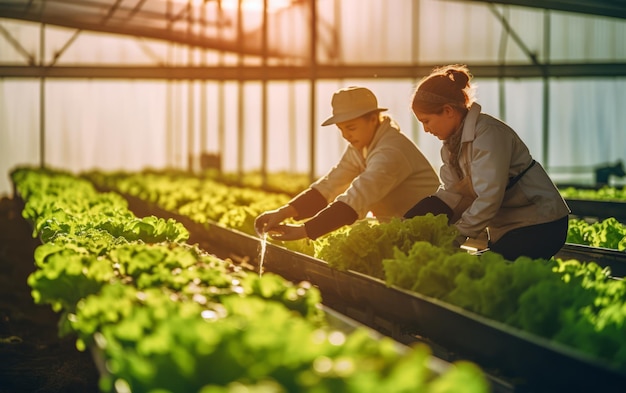 People working greenhouse farm