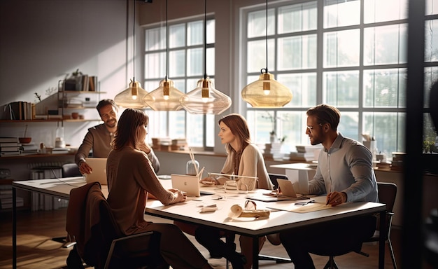 People working together at a table with laptops