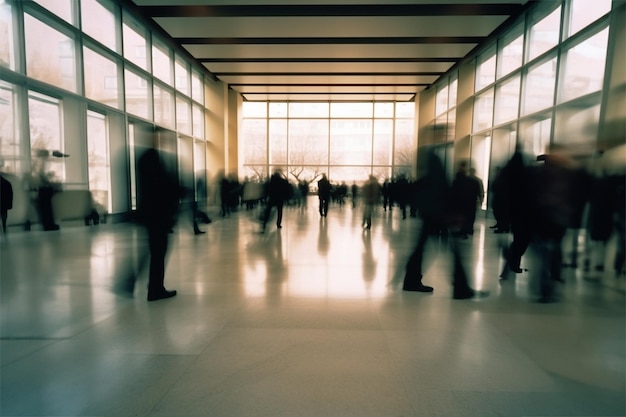 people working and walking on an office motion blurred