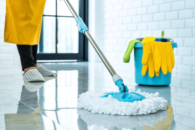 People working with umbrella on floor