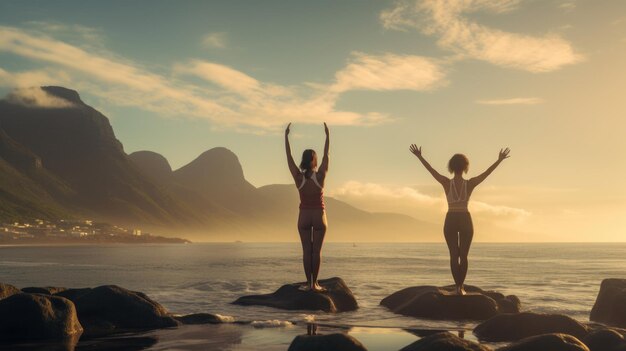 Photo people do yoga in nature