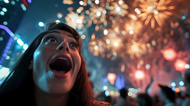 peoples excitement while watching the fireworks