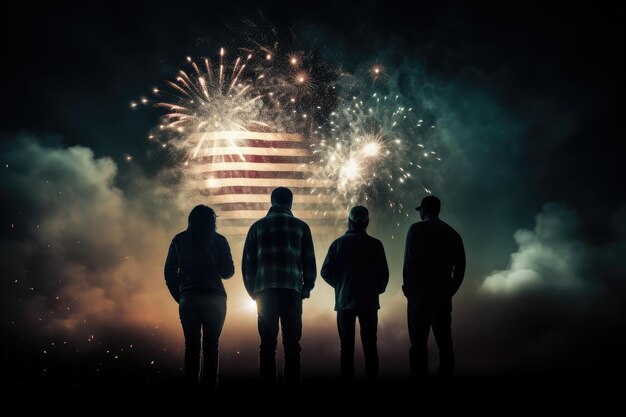 Photo peoples in silhouette enjoy watching amazing firework show in a festival or holiday