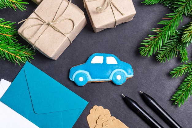 Foto peperkoek auto, kerst cadeau concept