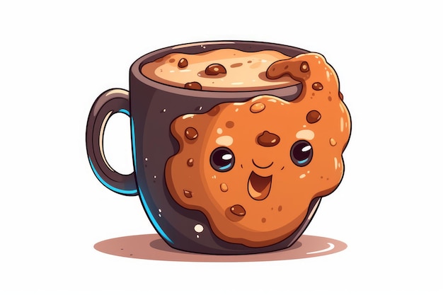 Peperkoek hete cacao mok Cookie enkele cartoon stijl op witte achtergrond AI gegenereerd