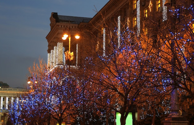 Pepople walking on street with Christmas decorations