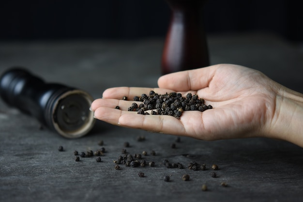 Pepper in the hands of women.