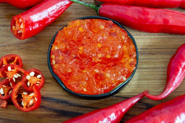 Foto gelatina di peperoni e peperoncino in giro