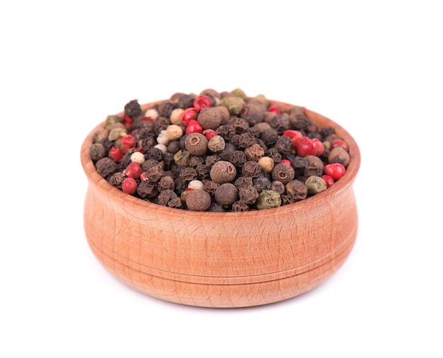 Pepper mix in a wooden bowl