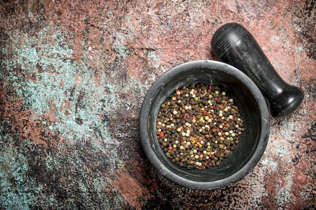 pepper peas in a mortar and pestle