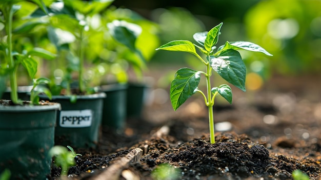 Photo pepper seedlings in pots closeup