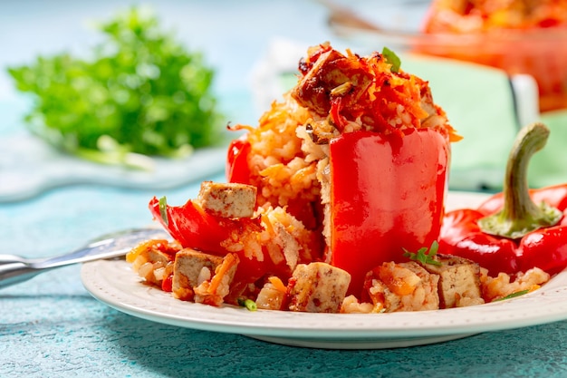 Pepper stuffed with tofu rice and vegetables