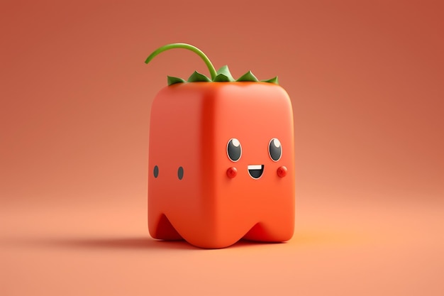 A pepper with a smiley face is on a orange background.