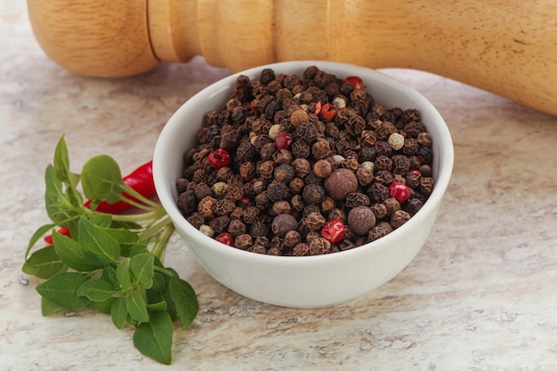 Peppercorn mix heap in the bowl