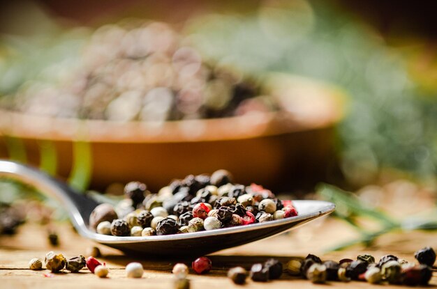 Peppercorn on a rustic background