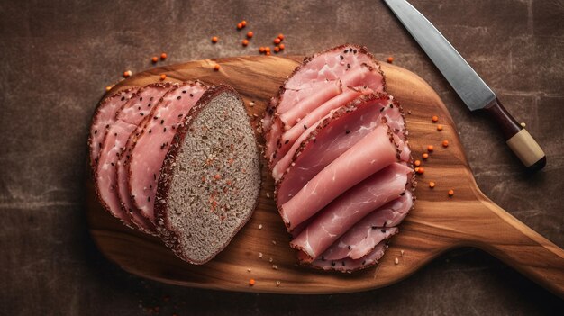 Photo peppered roast beef pastrami slices