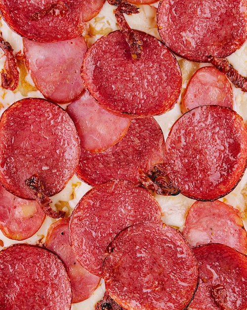 Pepperoni pizza close up background or texture