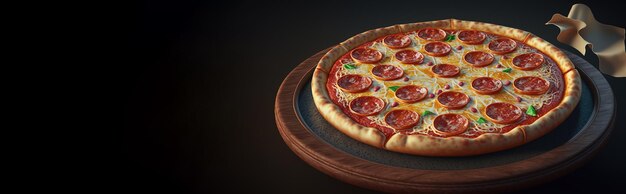Пицца пепперони нарезанная на кусочки темный фон Традиционная итальянская кухня сгенерирована AI