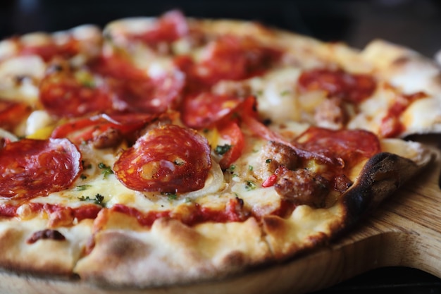 Pepperoni pizza in close-up