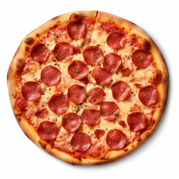 Pepperoni pizza isolated on white background with clipping path Top view