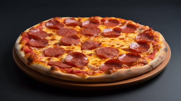 A pepperoni pizza on a plate