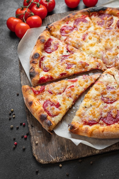 Pepperoni pizza tomato sauce and cheese trend meal