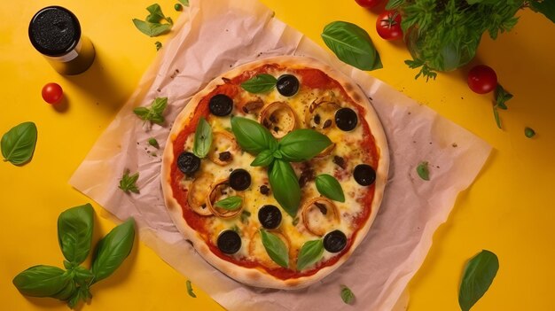 Pepperoni pizza on vivid background Illustration AI GenerativexA