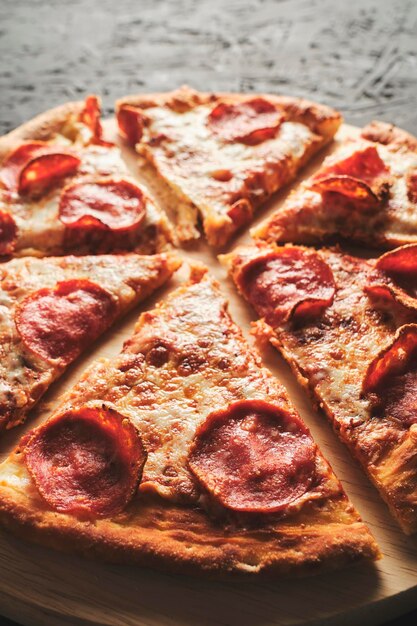 Pepperoni pizza with sausage closeup