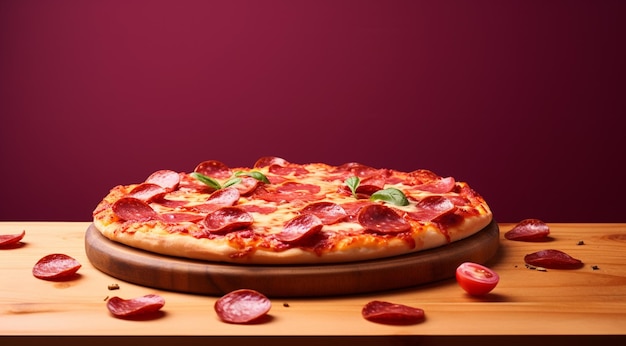 pepperoni pizza on wooden table generative AI