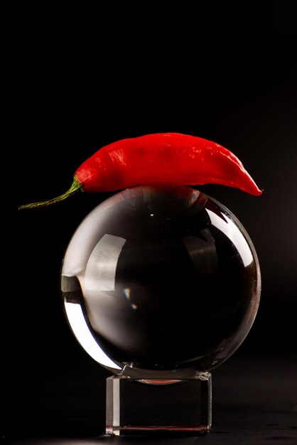 Peppers beautiful red peppers in detail on crystal surface selective focus