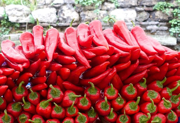 Peppers stacked in a pile