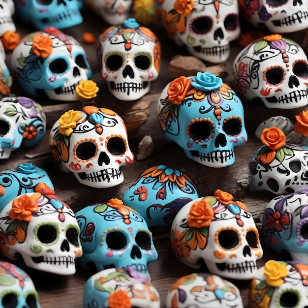 Foto pequeas calaveritas hechas de azcar coloridas y con detalles intrincados