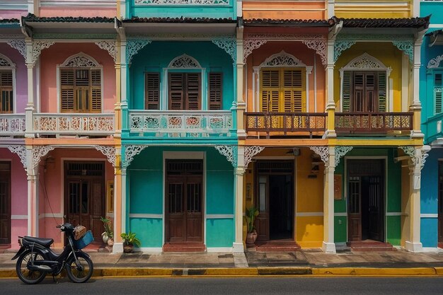 Photo peranakan shophouses in historic neighborhoods