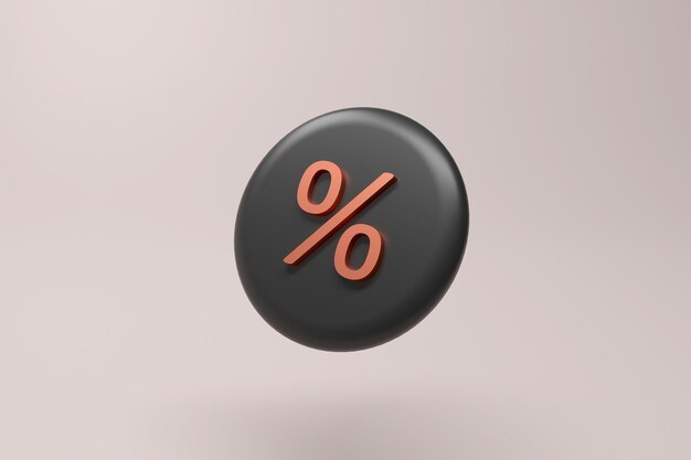 3 d レンダリング デザインのパーセント黒ボタン。