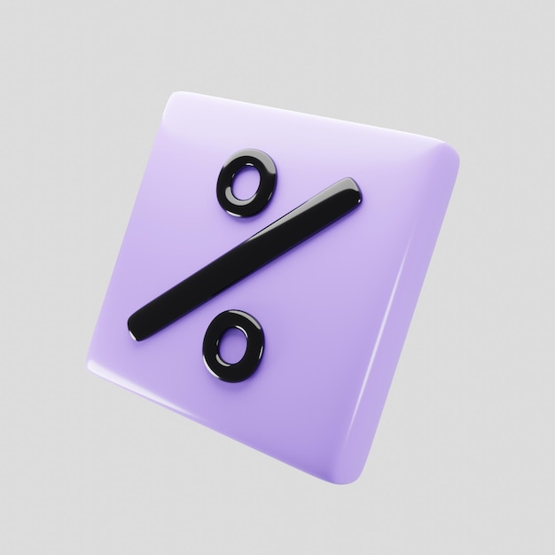 Percent button icon on 3d rendering Shopping discount concept 3d illustration