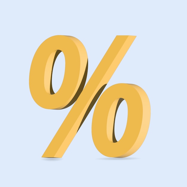 Percent sign isolated on blue background 3d illustration