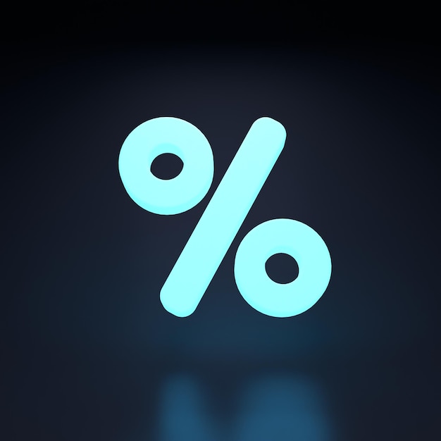 Percent sign Sale concept Neon element on black background 3D rendering illustration