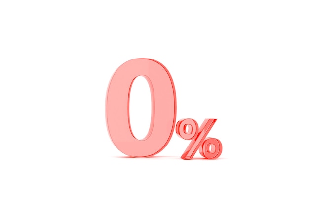 Percentage icon 3D in red glass on white background 3d illustration