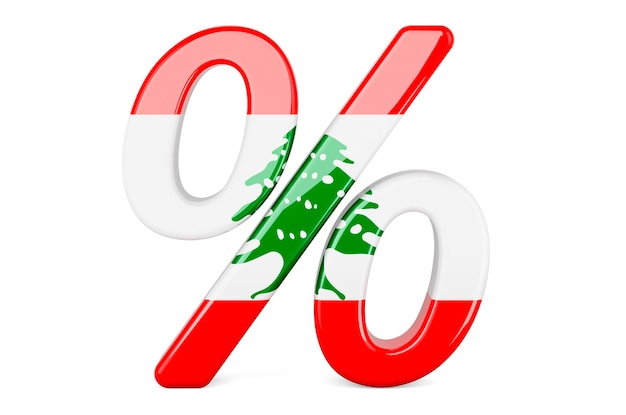 Percentage met 3D-weergave van de Libanese vlag geïsoleerd op witte achtergrond