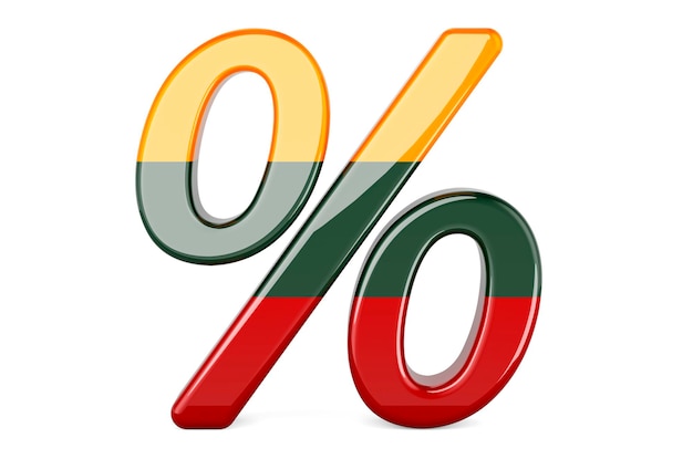 Percentage met 3D-weergave van de Litouwse vlag geïsoleerd op witte achtergrond